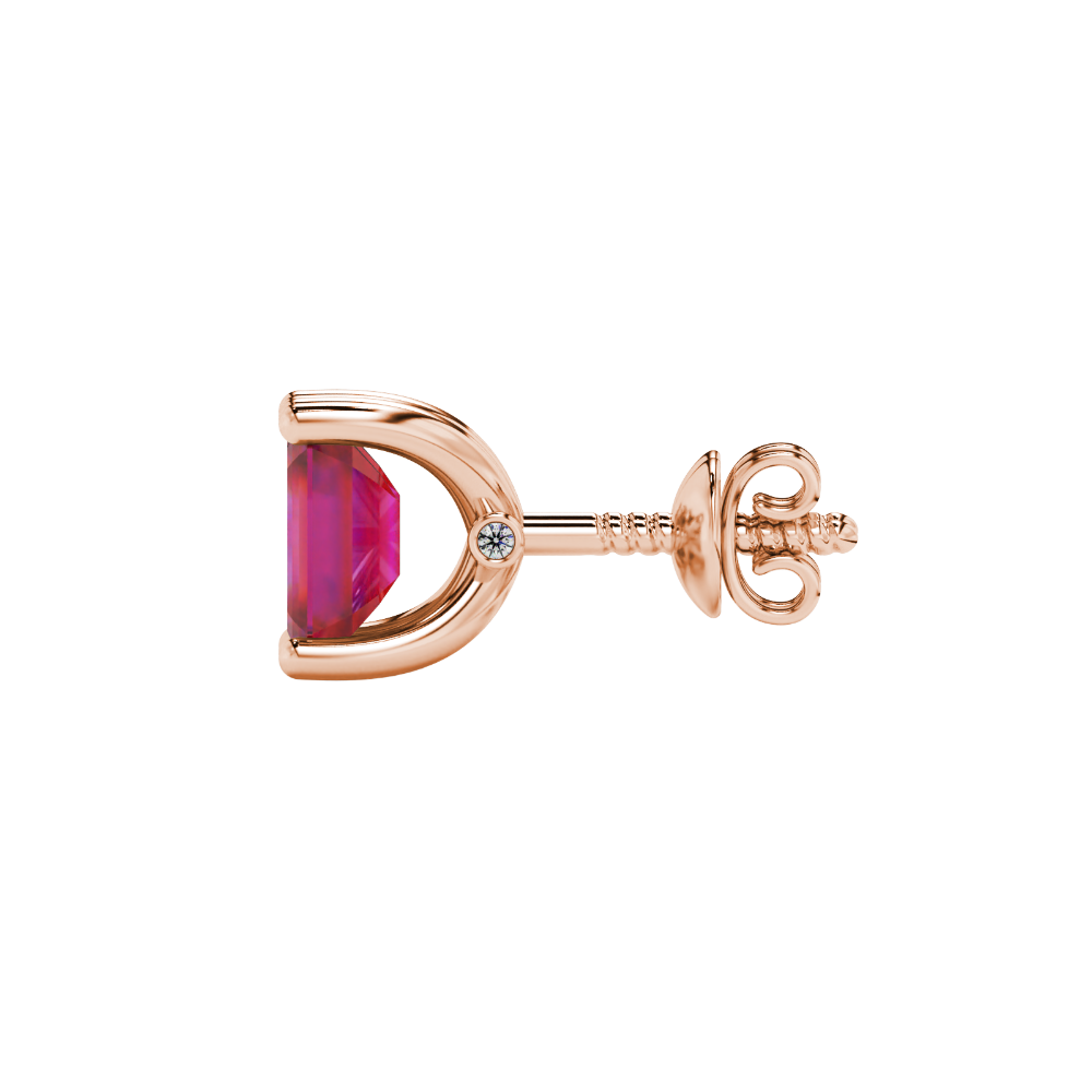 Emerald Cut Red Gemstone Solitaire Stud Earrings in Rose Gold Four Prong Setting