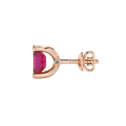 Emerald Cut Red Gemstone Solitaire Stud Earrings in Rose Gold Four Prong Setting
