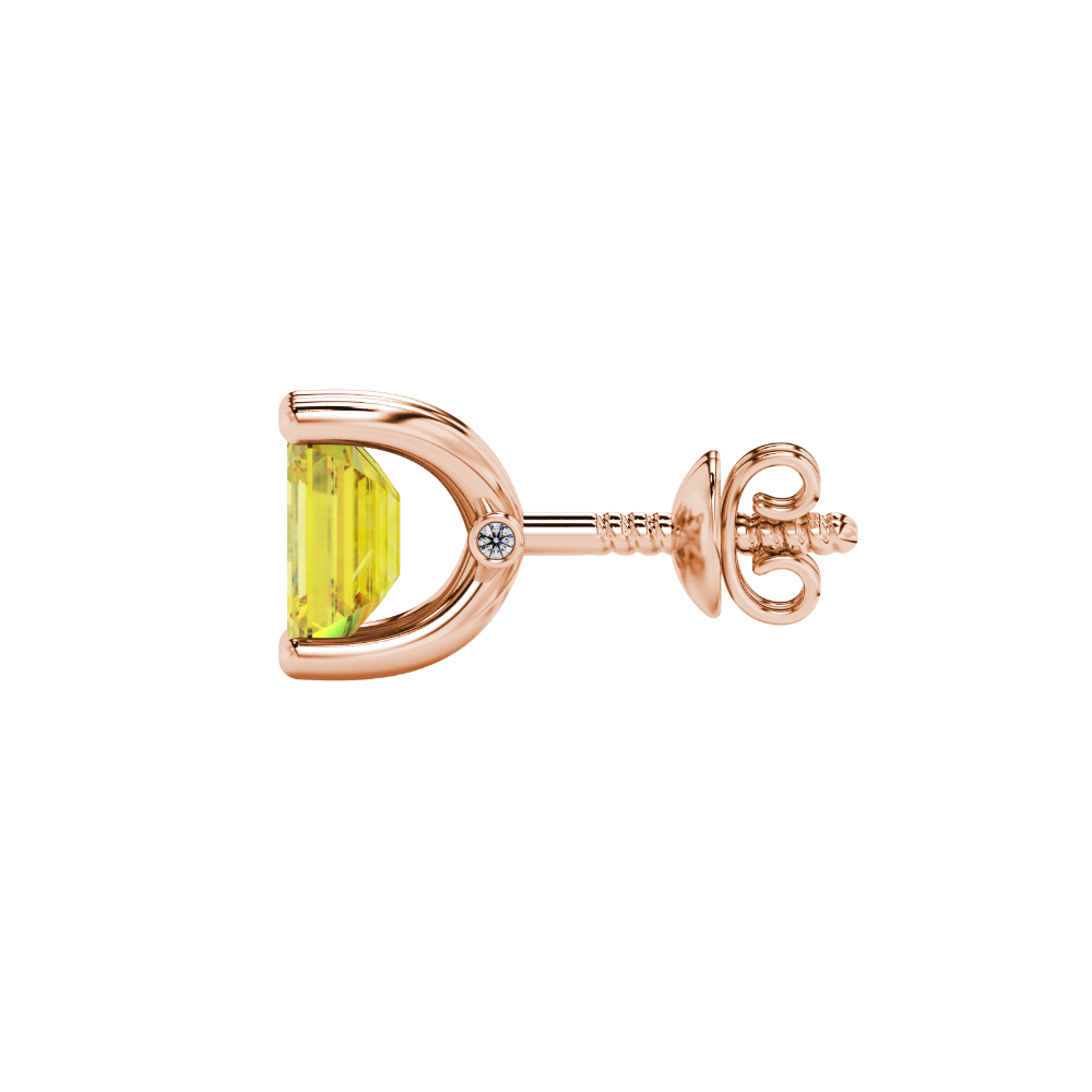 Emerald Cut Yellow Gemstone Solitaire Stud Earrings in Rose Gold Four Prong Setting