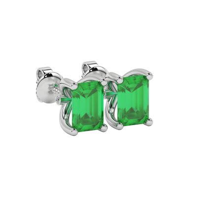 Emerald Cut Green Gemstone Solitaire Stud Earrings in Rose Gold Four Prong Setting