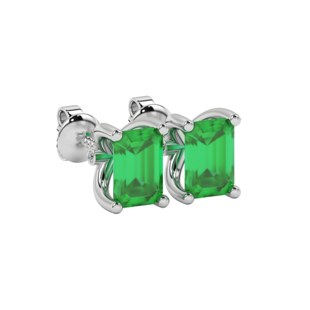 Emerald Cut Green Gemstone Solitaire Stud Earrings in Rose Gold Four Prong Setting