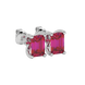 Emerald Cut Red Gemstone Solitaire Stud Earrings in Rose Gold Four Prong Setting