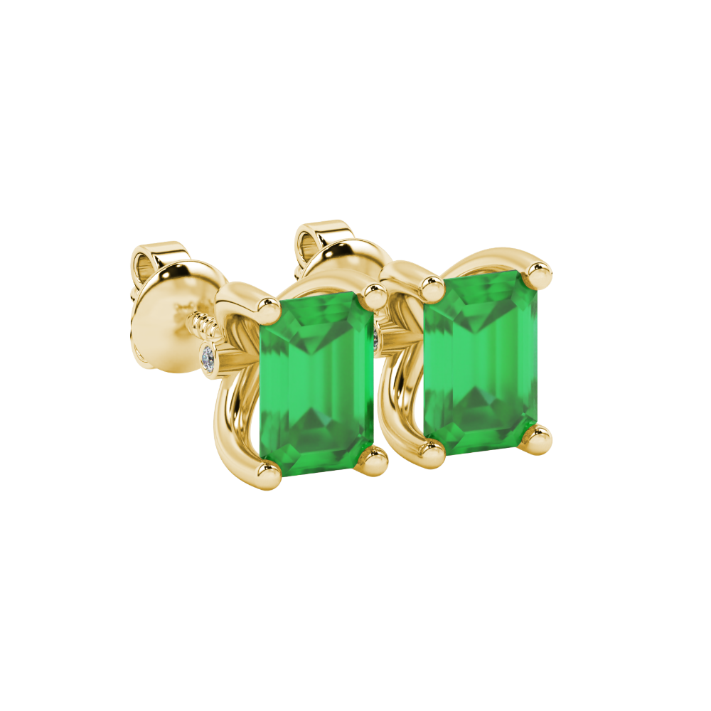 Emerald Cut Green Gemstone Solitaire Stud Earrings in Rose Gold Four Prong Setting