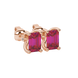 Emerald Cut Red Gemstone Solitaire Stud Earrings in Rose Gold Four Prong Setting