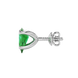 Side profile, white gold emerald green earrings, four-prong gallery.