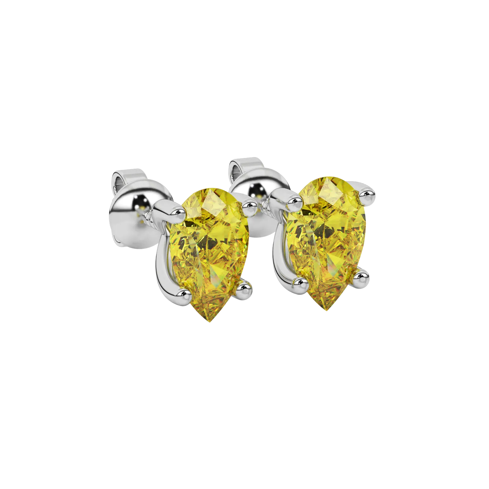 Close-up canary yellow gemstone, white gold four-prong setting.