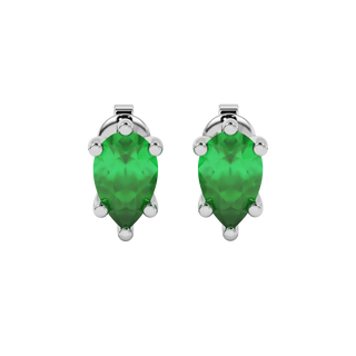 Pear shape emerald green gemstone earrings, white gold six-prong setting.