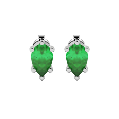 Pear shape emerald green gemstone earrings, white gold six-prong setting.