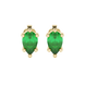 Pear shape emerald green gemstone earrings, yellow gold six-prong setting.