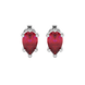 Pear shape raspberry red gemstone earrings, white gold six-prong setting.