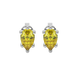 Pear shape canary yellow gemstone earrings, white gold six-prong setting.