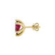 Side profile, yellow gold raspberry red earrings, six-prong gallery.
