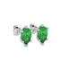 Close-up emerald green gemstone, white gold six-prong setting.