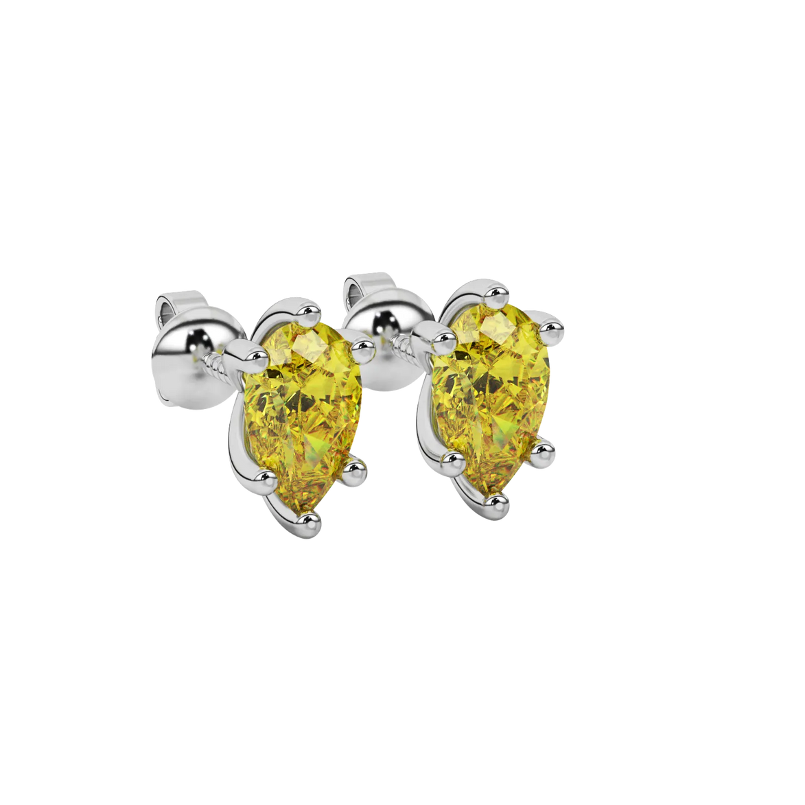 Close-up canary yellow gemstone, white gold six-prong setting.