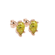 Close-up, pear shape canary yellow gemstone earrings, rose gold six-prong setting.