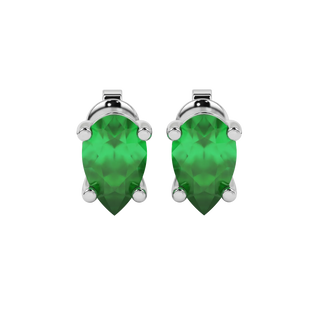 Pear shape emerald green gemstone earrings, white gold classic basket setting.