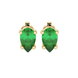 Pear shape emerald green gemstone earrings, yellow gold classic basket setting.