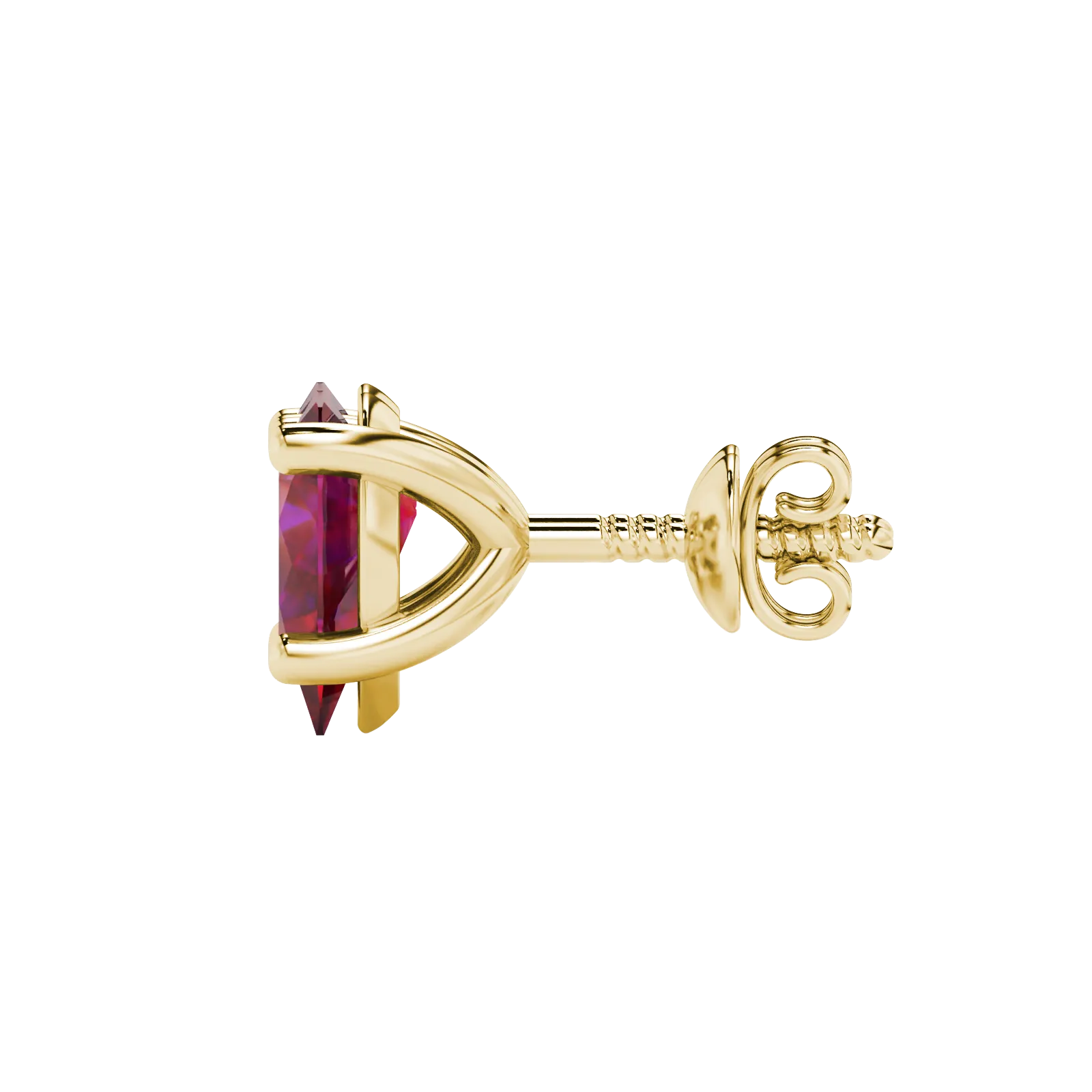 Side profile, yellow gold raspberry red earrings, classic basket gallery