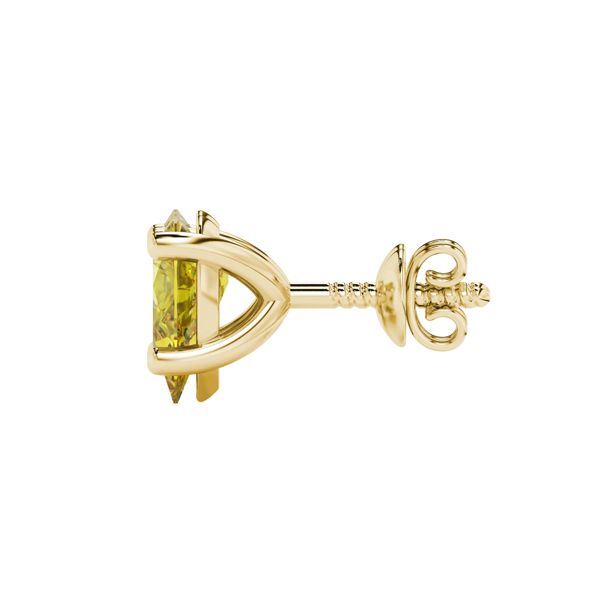 Side profile, yellow gold canary yellow earrings, classic basket gallery.