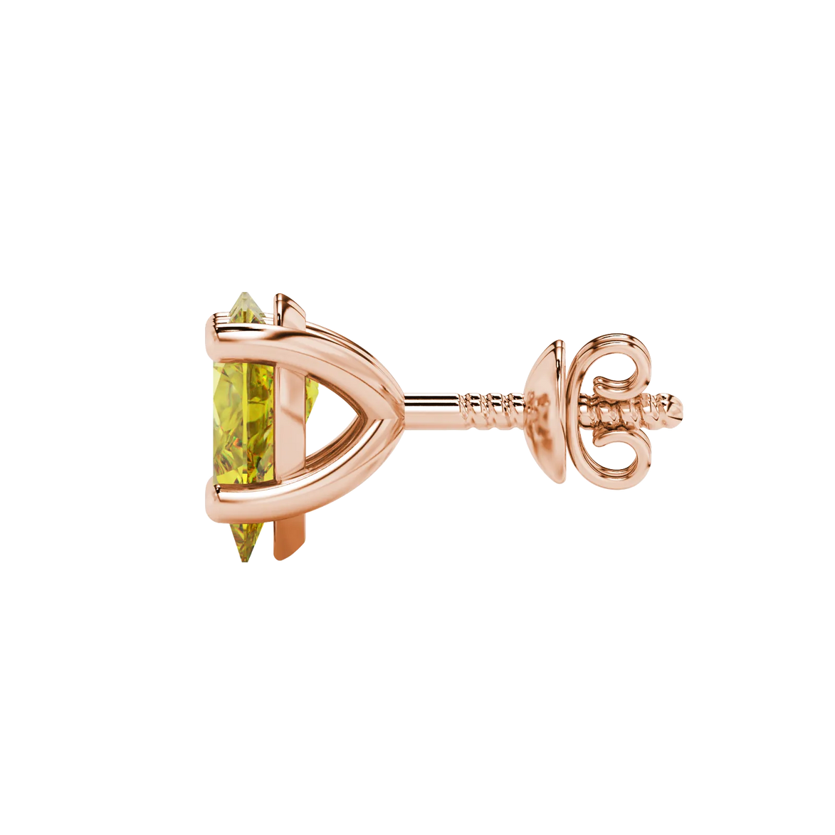 Side profile, rose gold canary yellow earrings, classic basket gallery.
