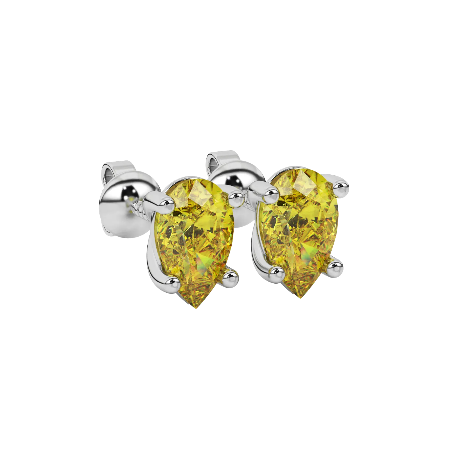 Close-up canary yellow gemstone, white gold classic basket.