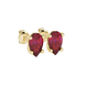 Close-up, pear shape raspberry red gemstone, yellow gold classic basket earrings.