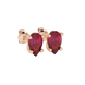 Close-up, pear shape raspberry red gemstone earrings, rose gold classic basket.