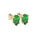 Close-up, pear shape emerald green gemstone, yellow gold classic basket earrings.