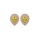 Pear shape canary yellow gemstone earrings, rose gold falling edge halo setting.
