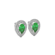 Close-up emerald green gemstone earing, white gold halo setting