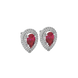 Close-up raspberry red gemstone earing, white gold halo setting