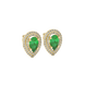 Pear shape emerald green gemstone earrings, yellow gold falling edge halo setting