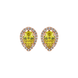 Pear shape canary yellow gemstone earrings, rose gold french pavé halo setting.