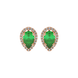 Pear shape emerald green gemstone earrings, rose gold french pavé halo setting.