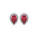 Pear shape raspberry red gemstone earrings, white gold french pavé halo setting