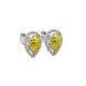Close-up canary yellow gemstone earing, white gold french pavé halo.