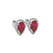 Close-up raspberry red gemstone earing, white gold french pavé halo.