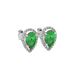 Close-up emerald green gemstone earing, white gold french pavé halo