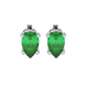 Pear shape emerald green gemstone earrings, white gold lotus basket setting.