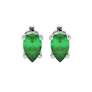 Pear shape emerald green gemstone earrings, white gold lotus basket setting.