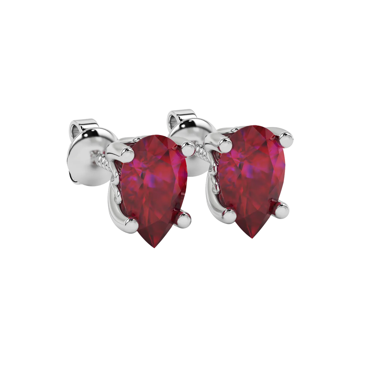 Close-up raspberry red gemstone, white gold lotus basket
