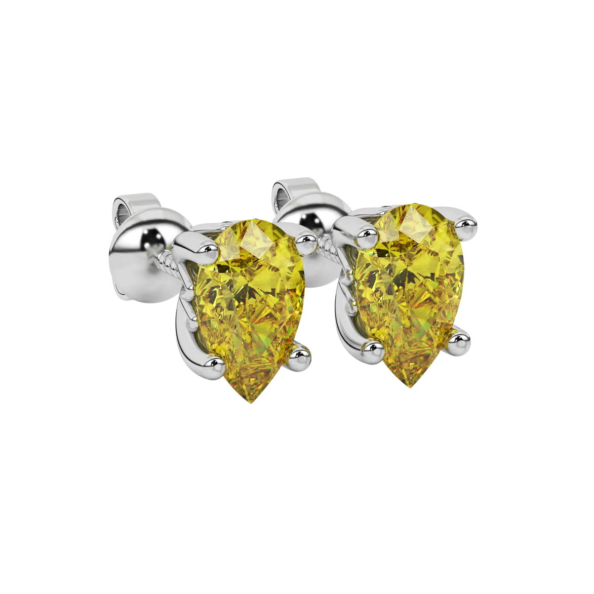 Close-up canary yellow gemstone pendant, white gold lotus basket.