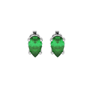 Pear shape emerald green gemstone earrings, white gold pavé basket setting.