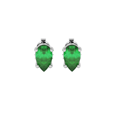 Pear shape emerald green gemstone earrings, white gold pavé basket setting.