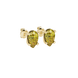 Close-up, pear shape canary yellow gemstone, yellow gold pavé basket earrings.