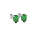 Close-up emerald green gemstone, white gold pavé basket.
