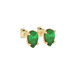 Close-up, pear shape emerald green gemstone, yellow gold pavé basket earrings.