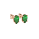 Close-up, pear shape emerald green gemstone earrings, rose gold pavé basket.