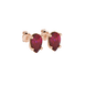 Close-up, pear shape raspberry red gemstone earrings, rose gold pavé basket.