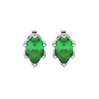 Pear shape emerald green gemstone earrings, white gold scalloped six-prong setting.